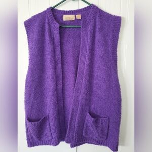 Vintage Fashion Crossroads Purple Knit Vest With Pockets Size42 (L/XL)